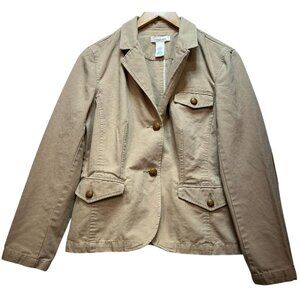 Isaac Mizrahi Women's Two Button Preppy Blazer Jacket Size L Beige Pockets